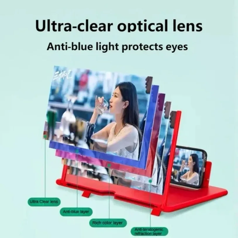 3D 14/12/10Inch Screen Amplifier Mobile Phone Screen Video Magnifier for All Smartphone Enlarged Screen Cell Phone Stand Bracket