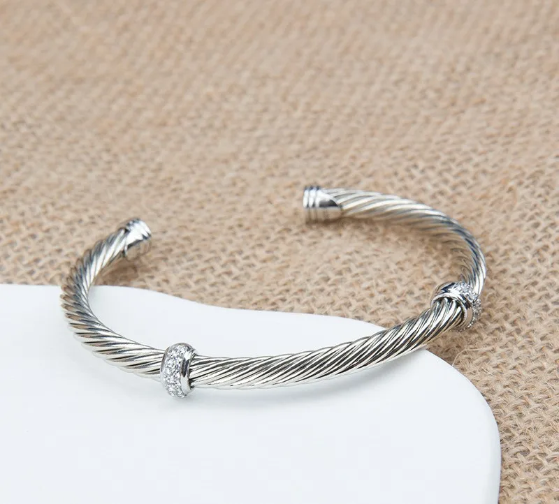 European and American fashion trend twisted wire inlaid zirconia 5MM open bracelet