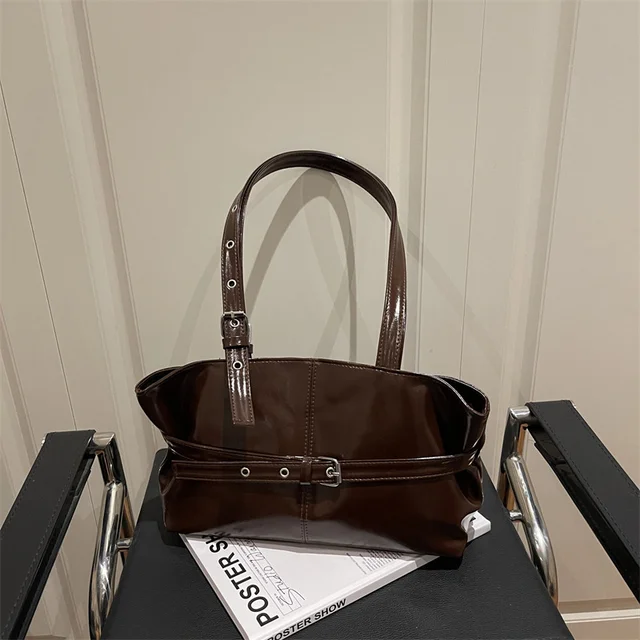 New Fashionable Versatile Belt Buckle Handbag Korean Style Solid Color Soft Leather Women’s Casual Shoulder Bag Underarm Bag 1