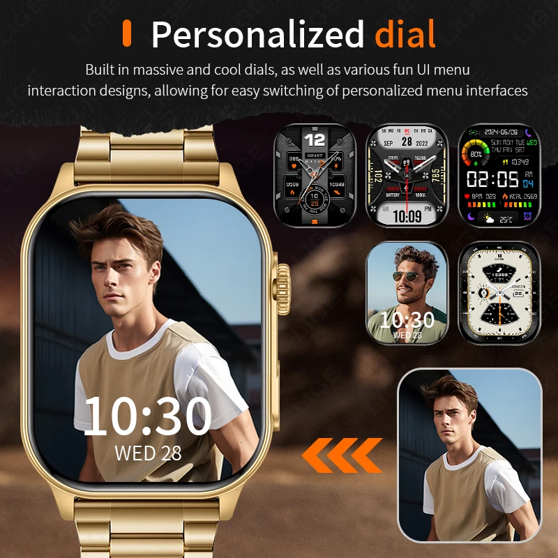 LIGE New Sports Smart Watch Make Answer Call Voice Assistant Flashlight Outdoor 370mAh Battery 2.01" HD Smartwatch For Men Women