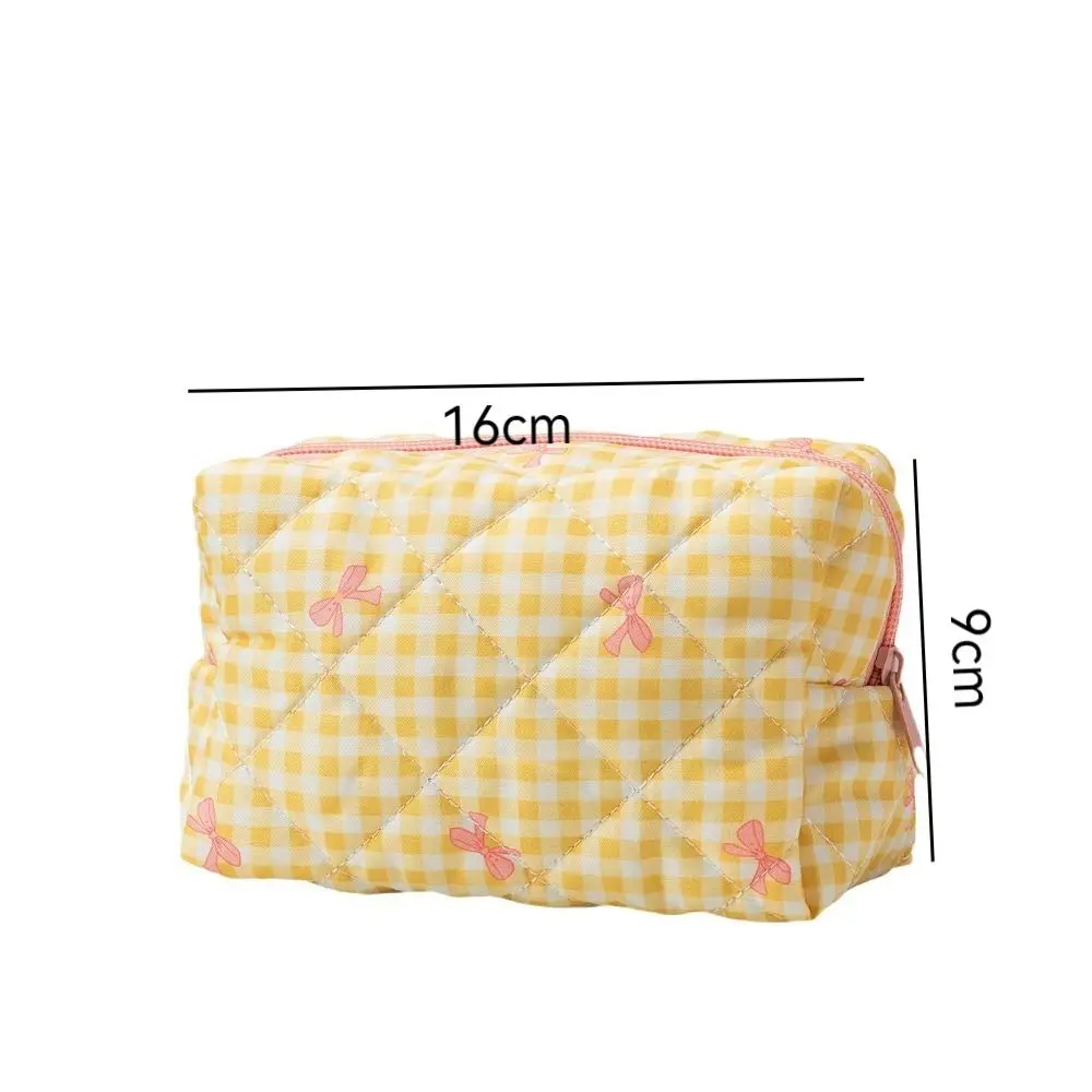 Women's Cosmetic Bags Bow Quilting Cotton Makeup Bag Women Zipper Cosmetic Organizer Portable Toiletry Handbag 6