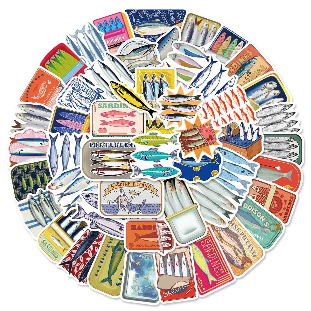 10/30/50개 빈티지 정어리 캔 그래피티 스티커 지중해 감성 데칼 DIY 노트북 전화 문구 장식 스티커