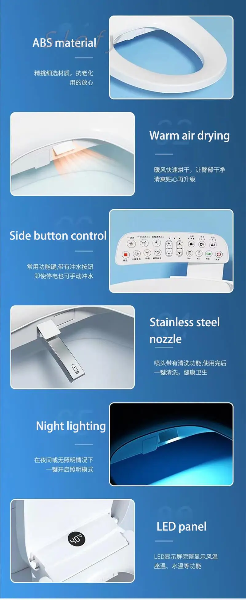 Description Picture 4 of itemToilet Bowl Smart Toilet Cover intelligent Dryer Water Wind Temperature Universal Toilet Lid For Bathroom Toilet Smart Bathroom