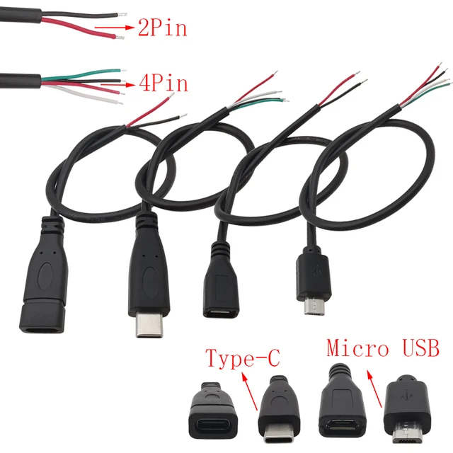 Câble de données, USB 2.0 Femelle Jack 2 Broches 2 Fils connecteur de  Cordon d'alimentation 30cm