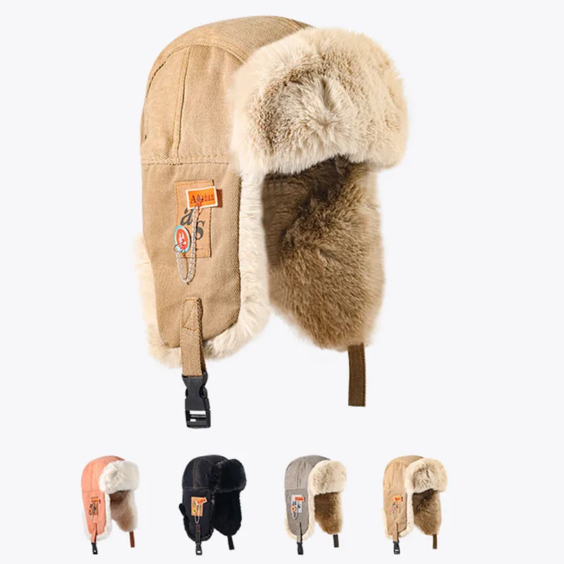 Bomber Hat Men Women Thick Warm Russian Ushanka Fur Hat Fashion Male Female Winter Hat Black Grey Earflap Ski Russian Cap 2