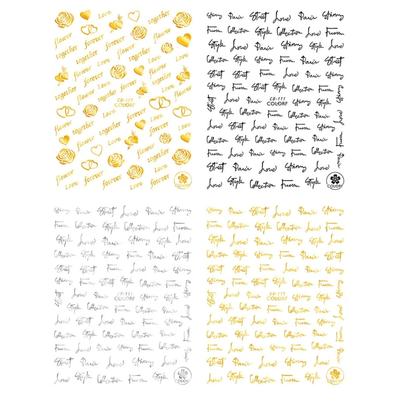 

Nail Art Stickers Ins Gold Silver Letter Nails Decals Self-Adhesive Heart Rose Nail Stickers for Women Girls Nail Drop Shipping