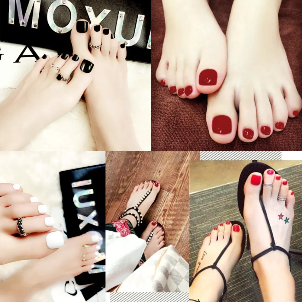 

French Manicure Finished Detachable False Nail Patch Toenail Solid Color Toenail Manicure Tablets A Box of 24 Pieces Gift Kit