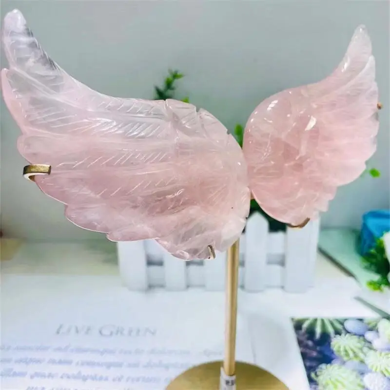 

Natural Rose Quartz Angel Wings Crystal Carving Healing Girl Birthday Present Sense Of Atmosphere Home Decor Gift 1pair