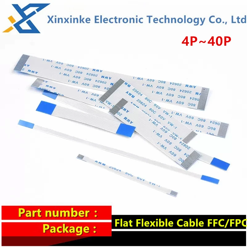 10PCS Forward Flat Flexible Cable flexible cable FFC/FPC AWM 20624 80C 60V VW-1 0.5MM 1.0MM 4/5/6/8/10/12/14/16/18/20/24/26/30/40 Pin 5-50CM