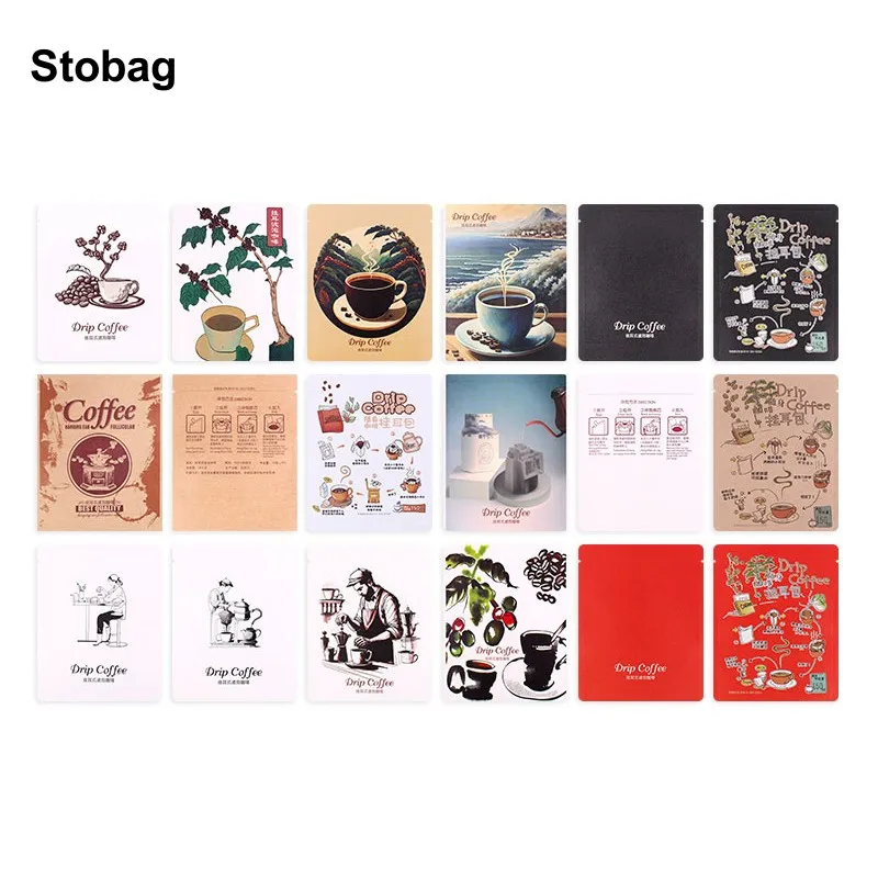 

StoBag 100 шт. подвесные ушные пакеты из крафт-бумаги для кофе, упаковка из алюминиевой фольги, маленький карманный герметичный пакет для хранения бобов, чая, порошка