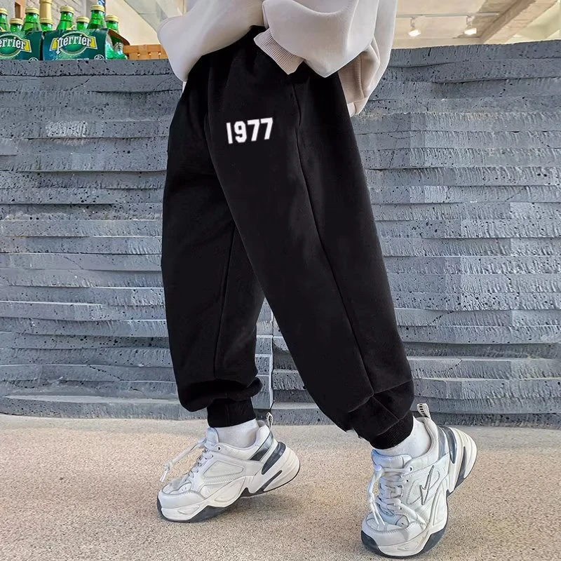 Boys' Solid Color Digital Printed Sports Pants Spring/Summer Mid size Leisure Thin Sports Guard Pants for Big Children
