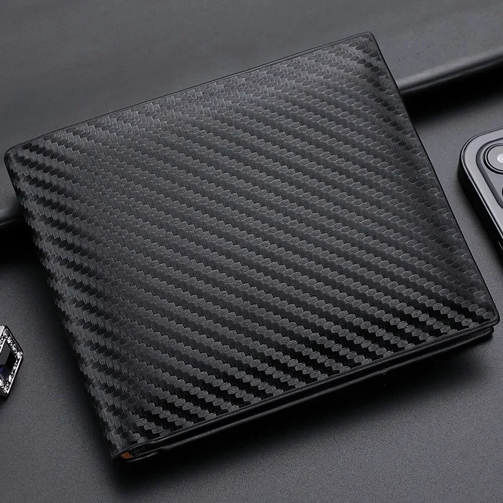 Design Carbon Fiber Short Wallet for Men, Integrated Zipper Coin Purse, Portable Card Bag & Credit Card Holder for Everyday Use