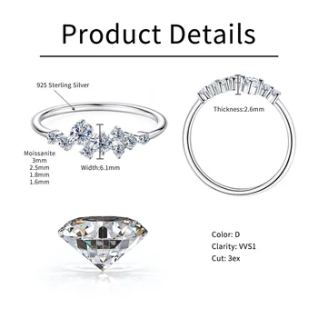 GRA Certified Shiny Moissanite Wedding Ring for Women Real 925 Sterling Silver Engagement Band Fine Jewelry Gift anillo 4