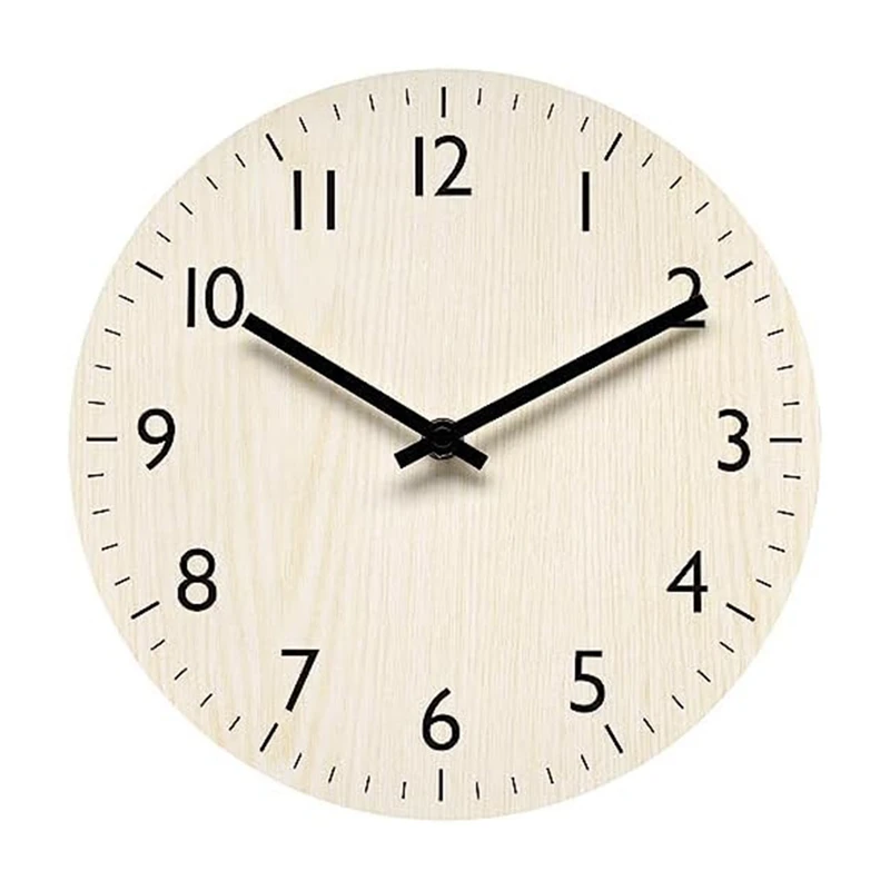 

Wall Clock Light Wood Grain Clocks Simple-Design Clock Non Ticking Wall Clocks Decorative For Kitchen