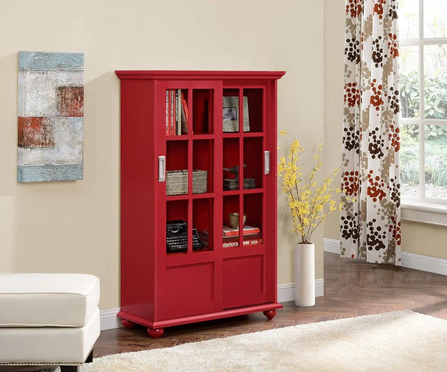 Ameriwood Home Aaron Lane Bookcase with Sliding Glass Doors, Red