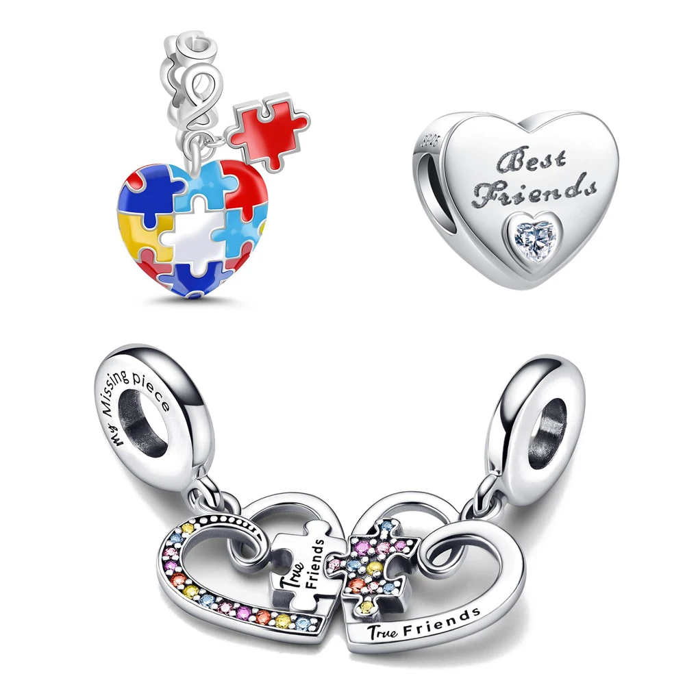 2022New Best Friend puzzle seam charms Bead Fit Pendant Charms Silver Color Original Bracelet Necklace Trinket DIY Women Jewelry