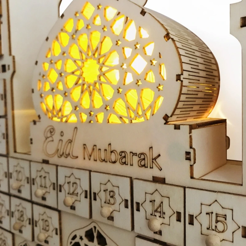 생일 축제 휴일 파티 장식을위한 Led 라이트 데스크탑 장식 장식으로 Eid Mubarak 카운트 다운 달력