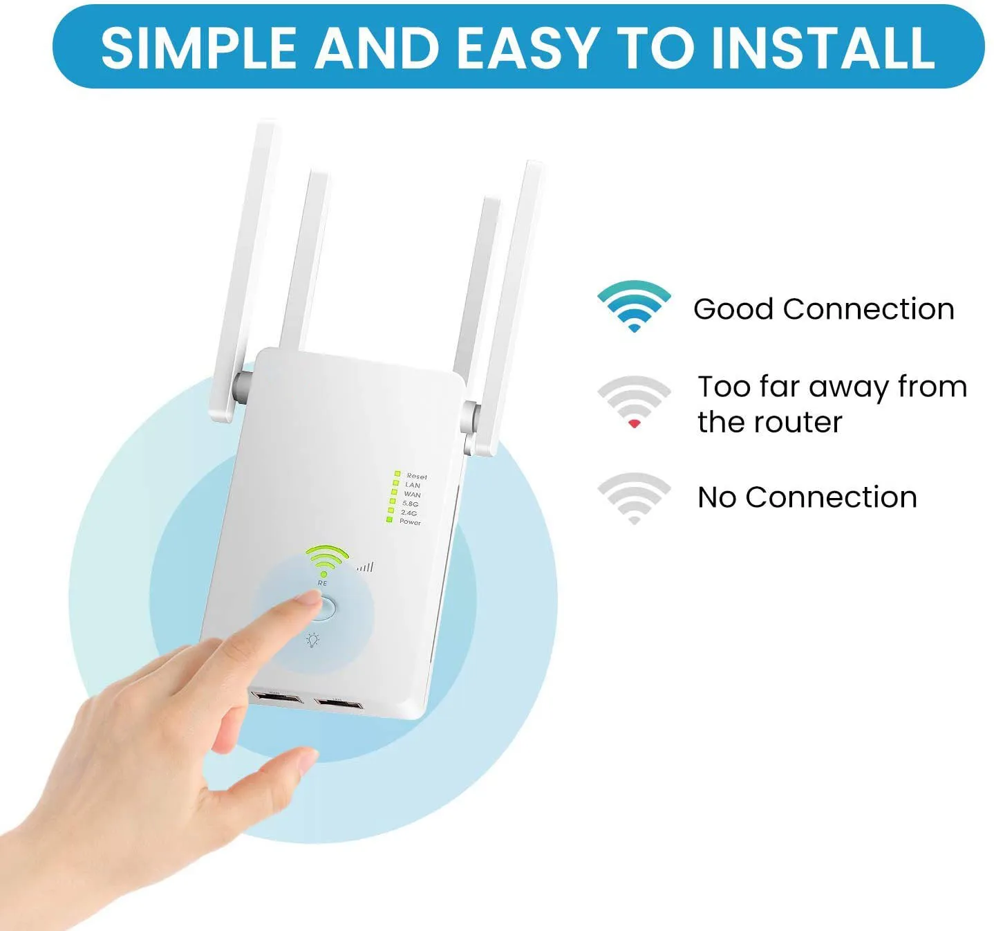 WiFi Extender- WiFi Range Extender Up to 1200Mbps, WiFi Signal Booster, 2.4  & 5GHz Dual Band WiFi Repeater with Access Ethernet Port, 360° Full  Coverage, Easy Set-Up. (1200Mbps) 