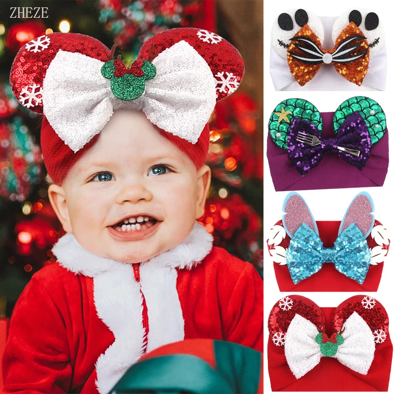 10Pcs/Lot Chic Mouse Ears Baby Headband Glitter Waffle Bows Headwrap DIY Festival Accessories Kids Halloween Turban Wholesales