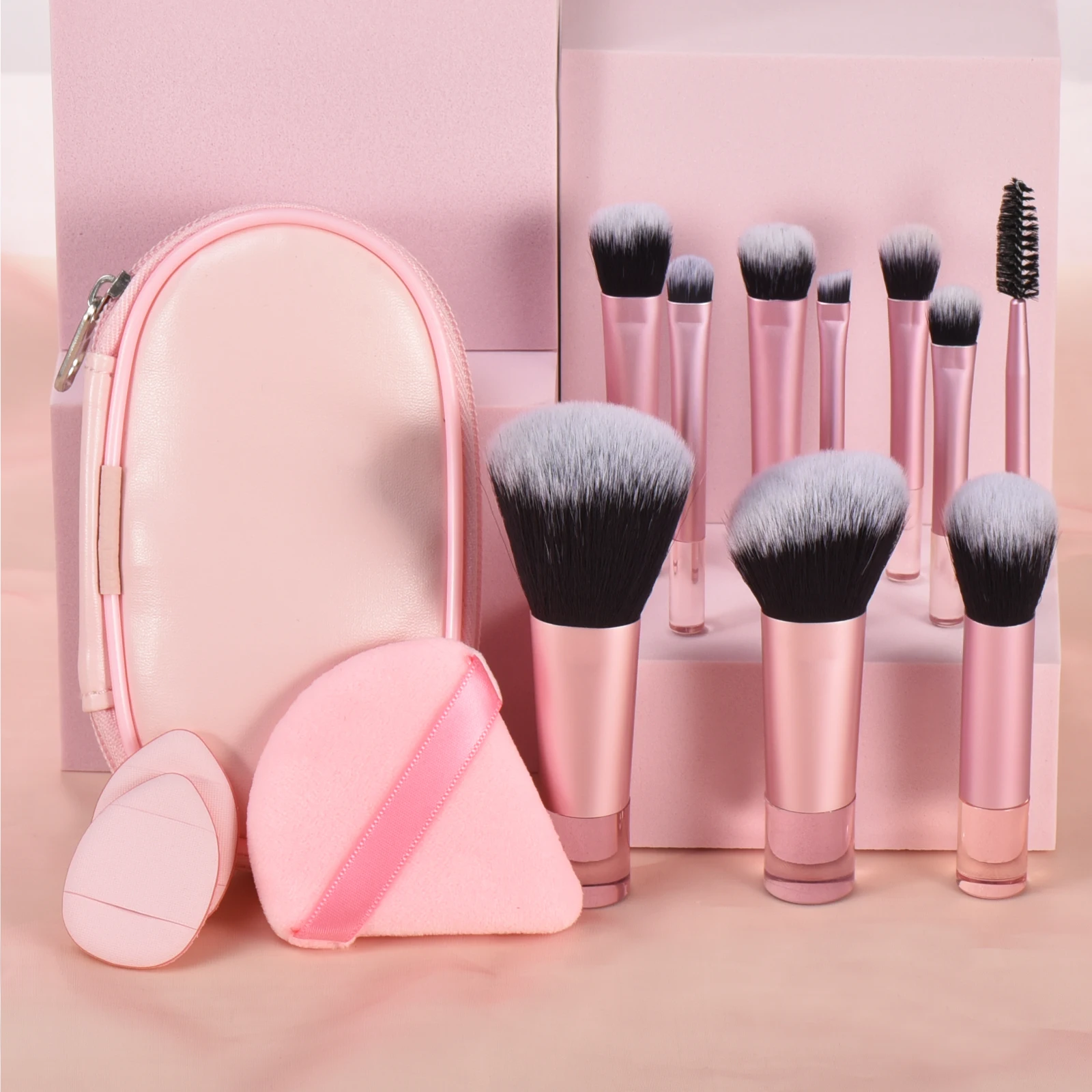 10 Pink Mini makeup brush Travel portable Makeup Tool Makeup Puff - Palm Brush Professional Makeup tool set