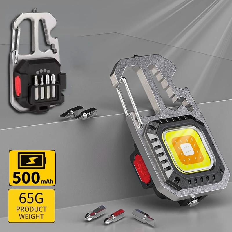 

Mini LED Flashlight Rechargeable Keychain Light Outdoor Camping Light Work Light Portable Pocket Wrench Screwdriver Safety Hamme