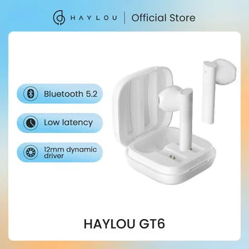 HAYLOU-GT6 TWS 무선 헤드폰 블루투스 5.2, 낮은 대기 시간 12mm 다이나믹 드라이버 이어 버드 AAC 스테레오 사운드 세미 인이어