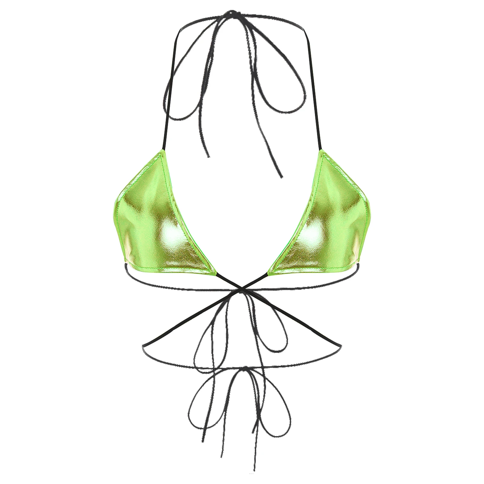 

Womens Sparkling Triangle Bikini Bra Separate Cups Wireless Self-Tie Halter Bra Top Bathing Suit for Beach Pool