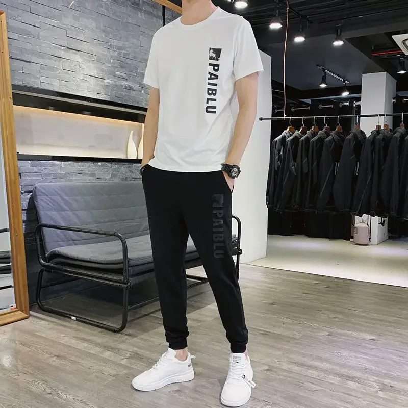 thumbnail image 1 of Sudadera con letras de gran tamaño, ropa de trabajo, conjuntos de pantalones para hombre, chándal, camisetas, pantalones, trajes para hombre, chándal de manga corta, 1 of 4