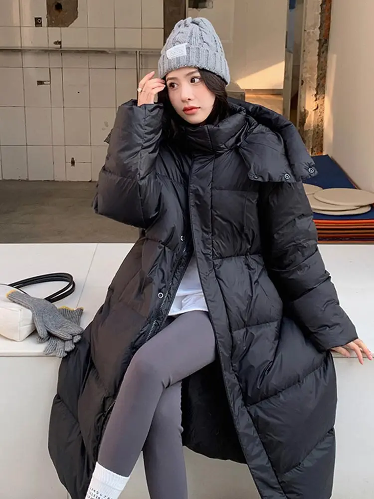 

2023 New Solid Color Long Straight Winter Coat Women Parkas Clothes Casual Hooded Warm Winter Jacket Female Outerwear