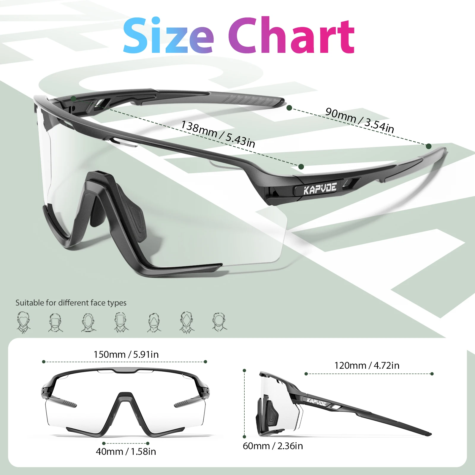 Kapvoe Photochromic Hiking Eyewear Cycling Glasses Sunglasses for Men Silver Lens Multi Color Women Bike Outdoor Riding Running