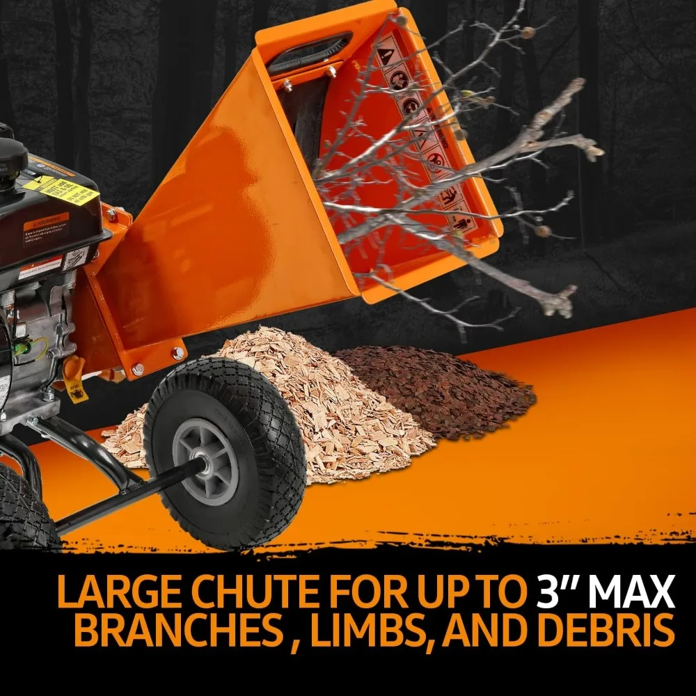Wood Chipper Shredder Mulcher 7HP Engine Heavy Duty Compact Rotor Assembly Design 3" Inch Max Capacity Aids in Fire Prevention