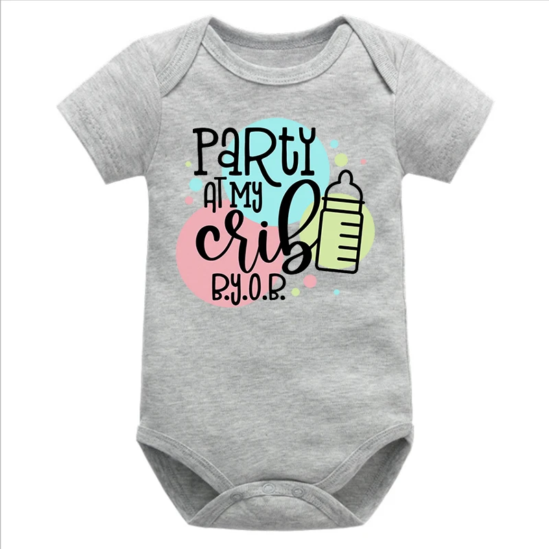 

Party At My Crib Baby Bodysuit Funny Baby Onesie Newborn Clothes Cute Bottle Baby Onesie Baby Shower Gift 7-12m M