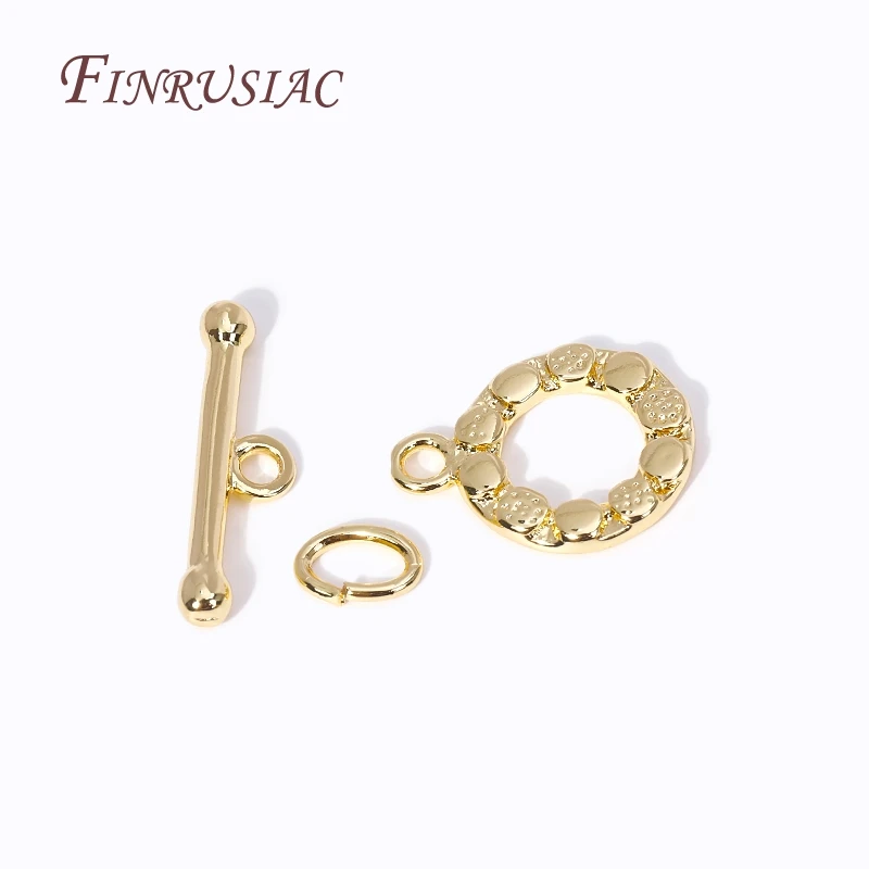 Fashion Brass Round OT Clasps 18K Gold Plated Polka Dot Design Toggle Clasps Connector For DIY Jewelry Making Supplies Findings