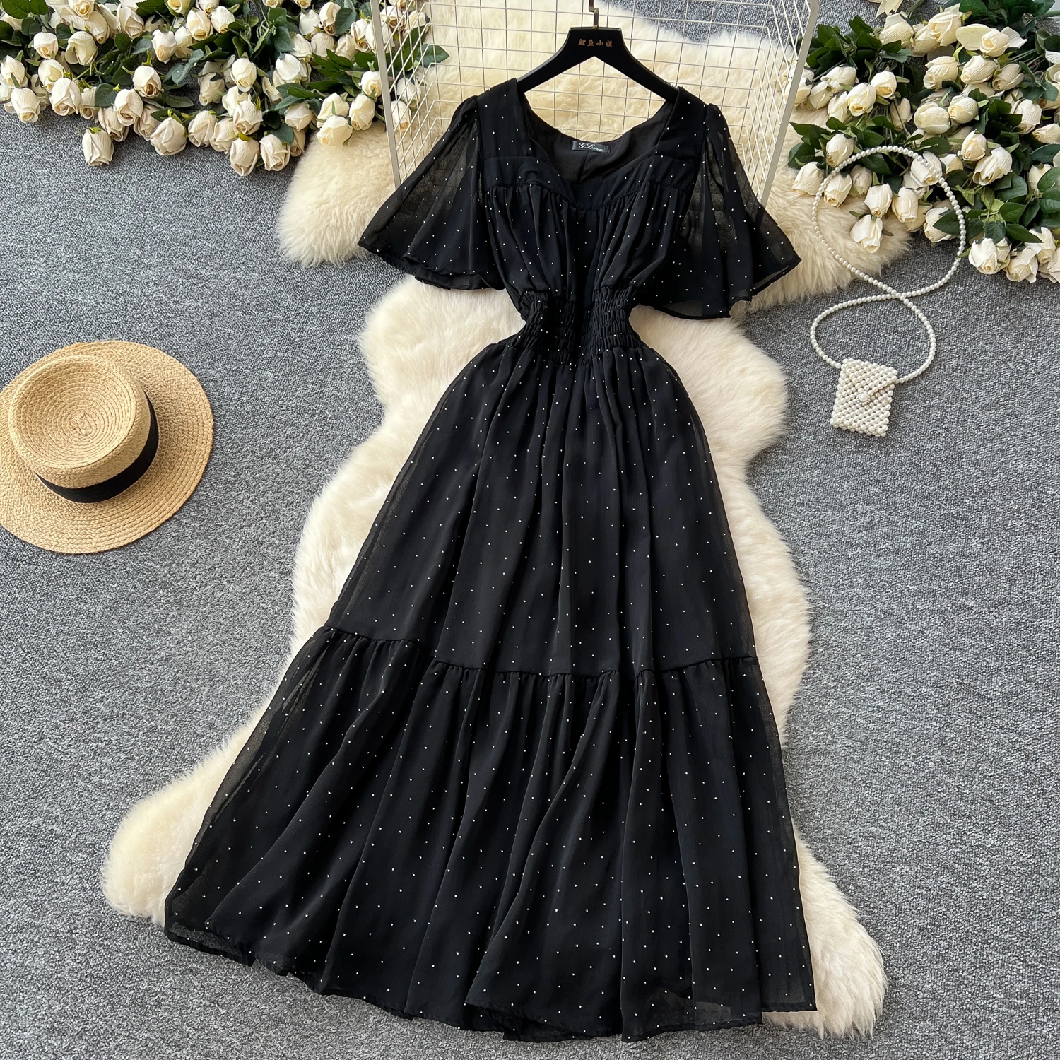 Elegant Sexy High Waist chiffon glitter Vacation Vestidos Slim Women Party Ceremonial Dress