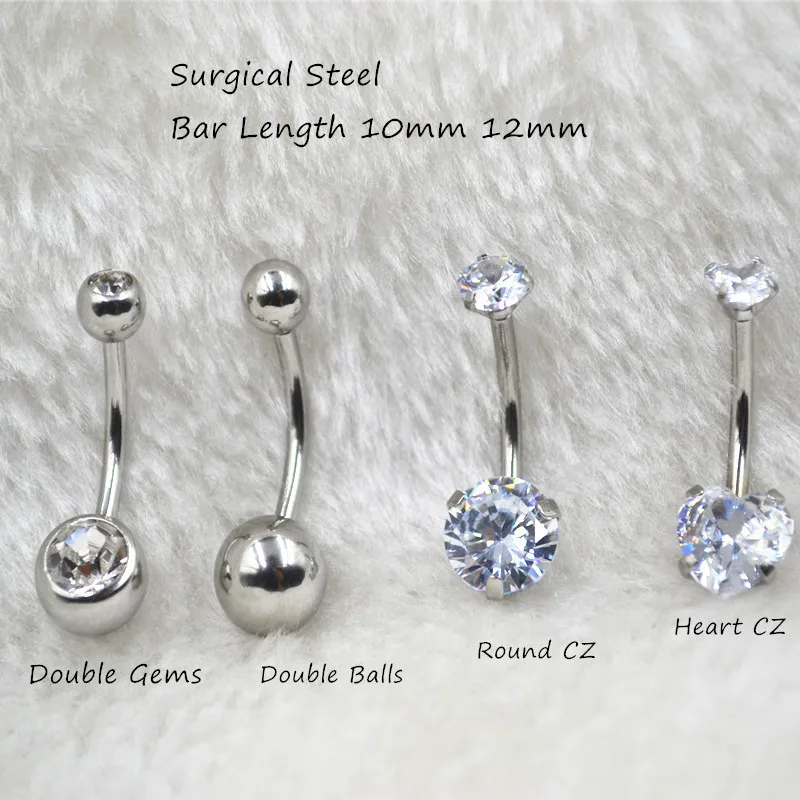 Pcs Surgical Steel Double Cz Ball Gems Navel Belly Ring Button Bar
