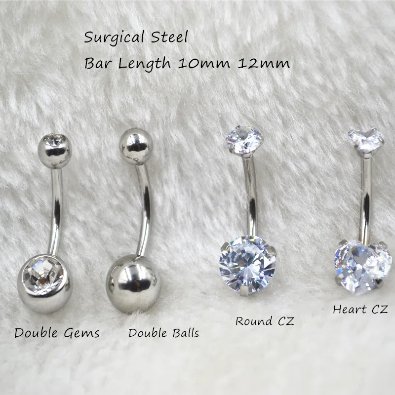 50PCS Surgical Steel Double CZ Ball Gems Navel Belly Ring Button Bar
