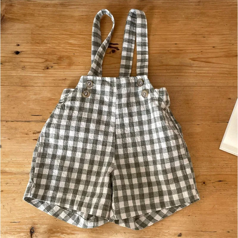 Infant Boy Fashion Plaid Overalls Toddler Girl All-match Sling Shorts Baby Summer Thin Simple Cotton Linen Short Pants cotton shorts casual shorts