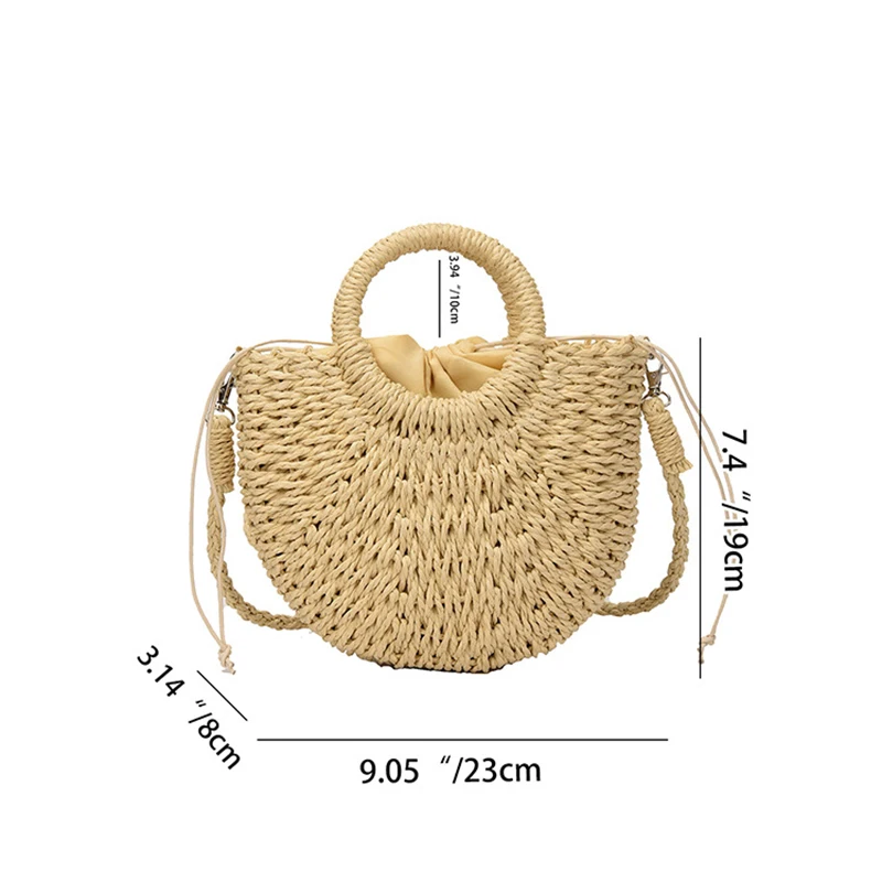 Hand gewebte Stroh Rattan Halbmond Strand Handtasche große Kapazität Frauen Sommer hohl aus Crossbody-Umhängetasche – Detail 37