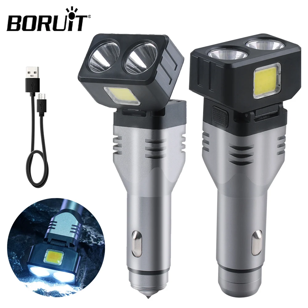

BORUiT LED Flashlight Car Chargeable Lantern Portable Rotatable Magnet Emergency Work Light Camping Torch Powerful Lamp Fishing