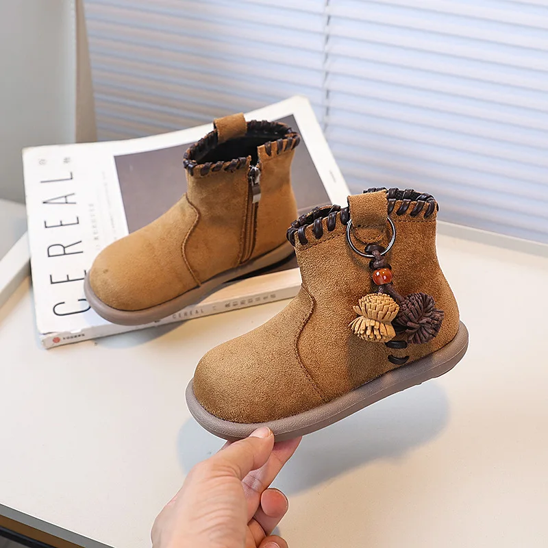 Leather Kids Ankle Boots Classic Non Slip Casual Shoes