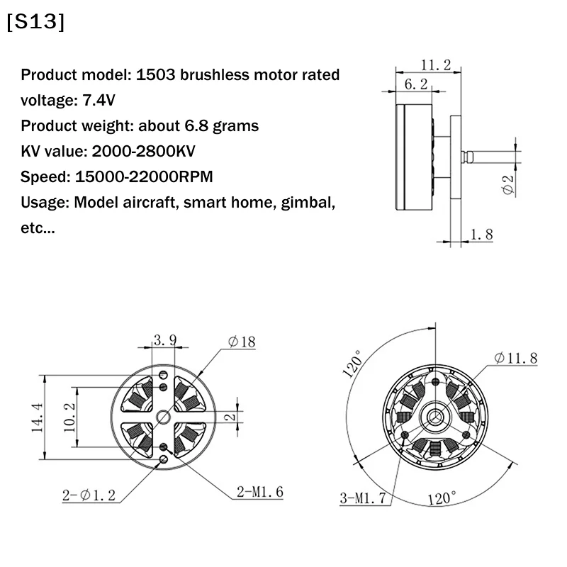 Moteur brushless 1503 7.4V pour avion RC avec hélice en rotation, capturant sa puissance en action.