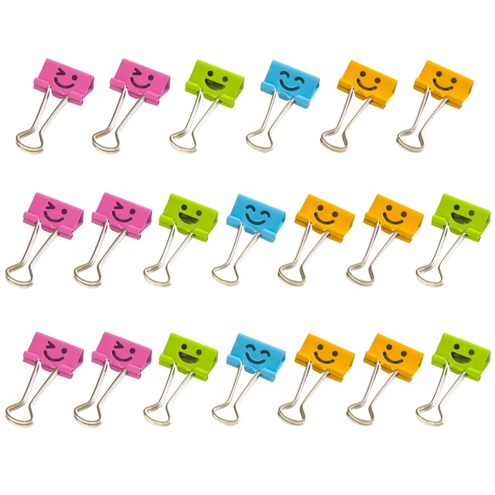 

20PCS Smile Face Design Metal Binder Clips Paper Clamp Clips Dovetail Design Clamps for School Office (Random Color) - Small