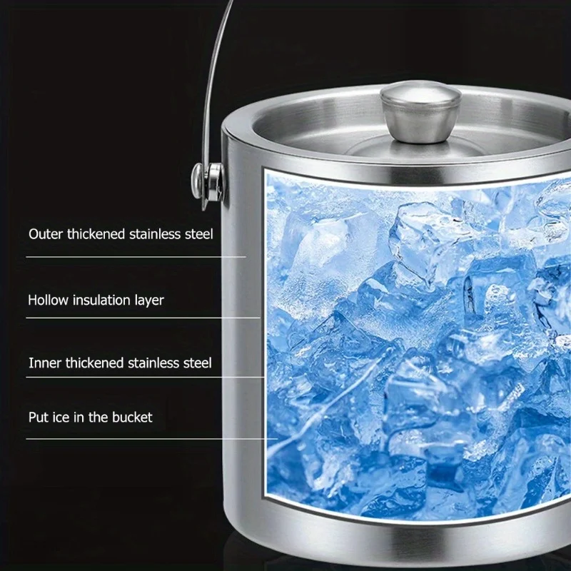 Ice Bucket 1.6L/2L/3L Stainless Steel Insulated Ice Bucket Wine Beer Champagne KTV Party Cooler