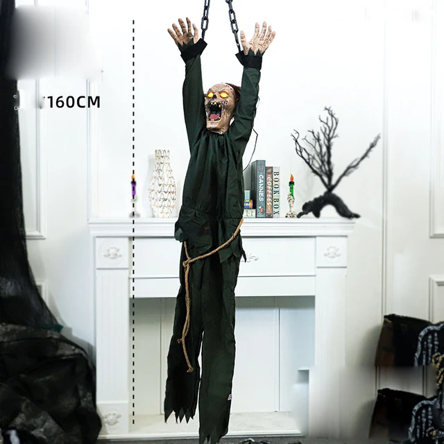 Halloween Decoration Electric Toys Iron Chain Clown Hanging Ghost Zombie Glowing Sound Toy Haunted House Party Decor Pendant 4