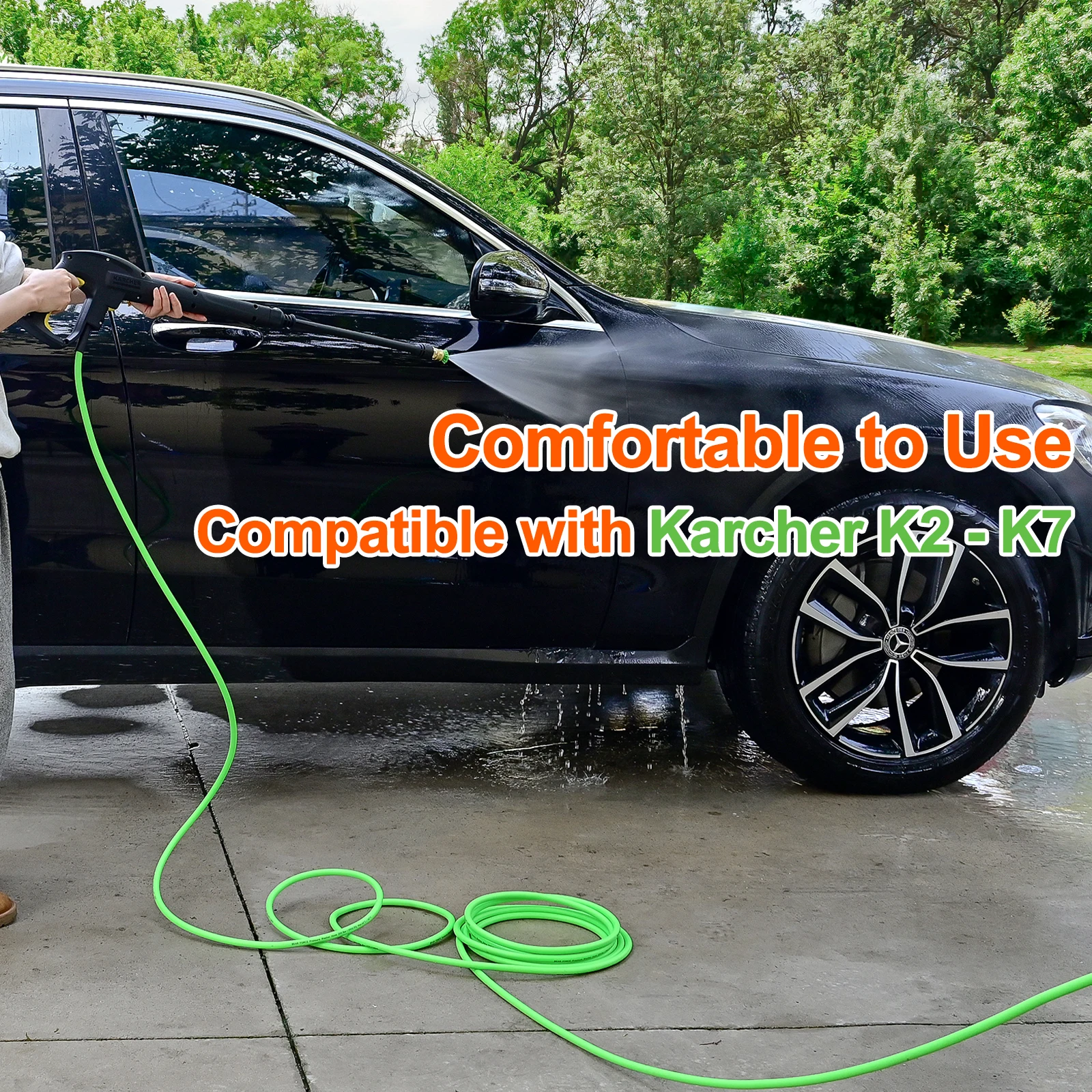 15m/50ft 압력 세척기 교체 호스 슈퍼 유연한 호스 2900 PSI 꼬임 방지 호스 (카처 K2-K7 퀵 커넥터용)