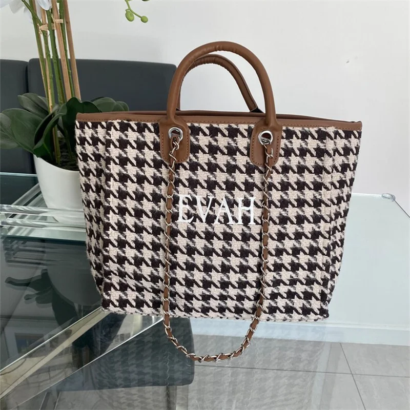 Personalized Black & White Checkered Tote