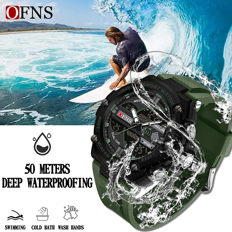 Men's Waterproof LED Sport Watch with Alarm and Dual Time Display