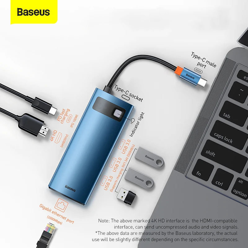

Baseus USB C HUB Type C to HDMI-совместимый USB 3,0 PD 4K гигабитный ethernet сплиттер док-станция для Macbook Pro ноутбука