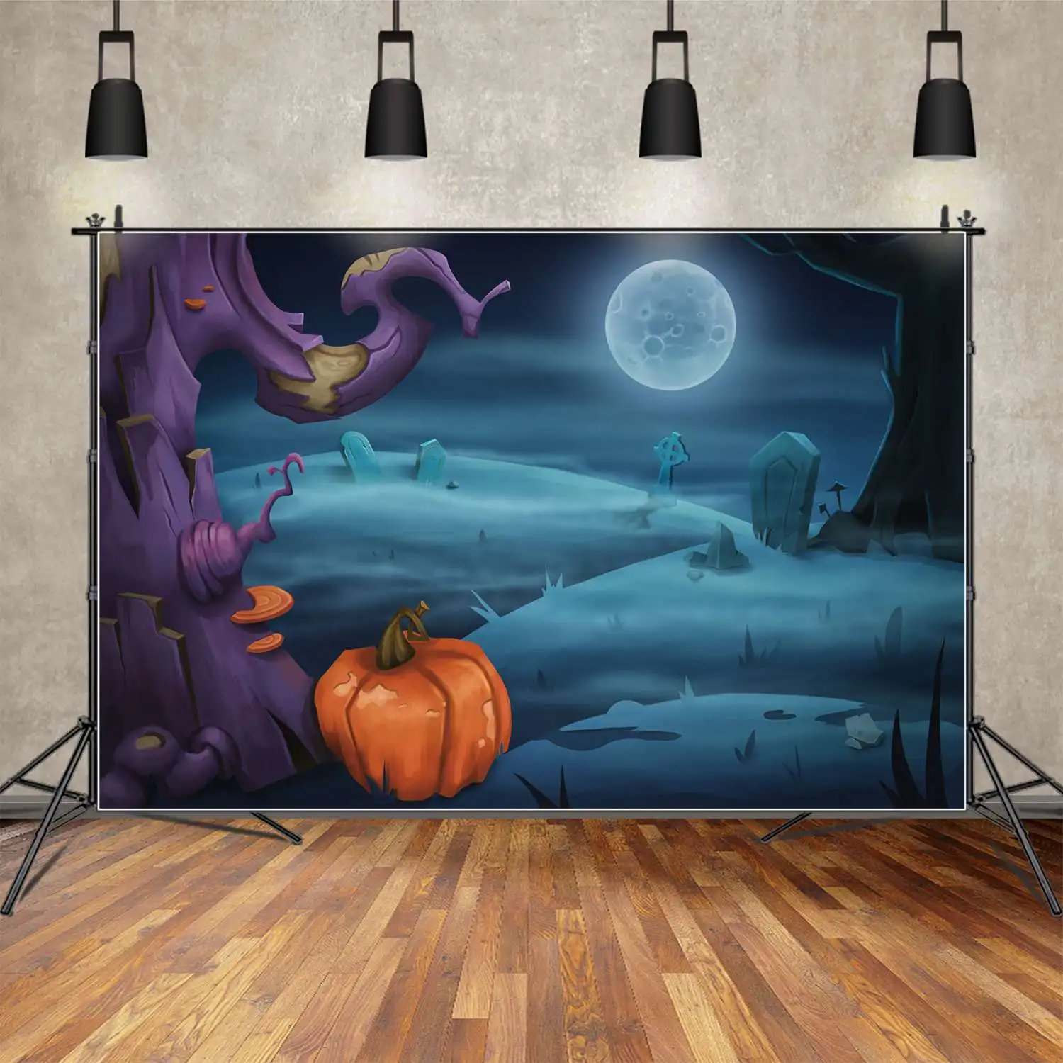 

Фон MOON.QG для Хэллоуина, багажник, лай, тыква, надгробие, фотобудка, фон для детской фотосъемки, фотореквизит, украшение горного поля