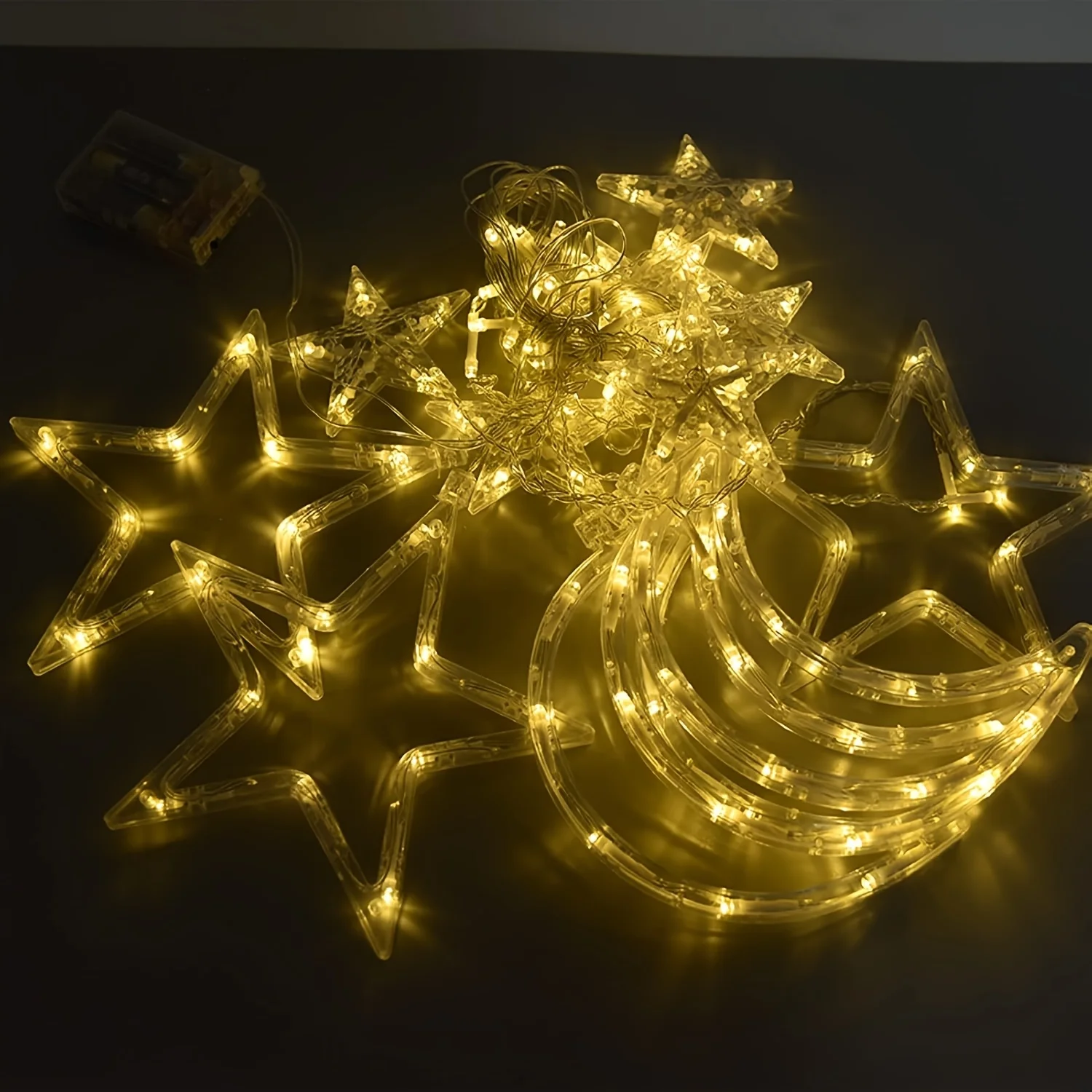 3.5M Star Moon Curtain String Lights Battery Powered Christmas Garland Lamp Hanging Ramadan Light String for Room New Year Decor